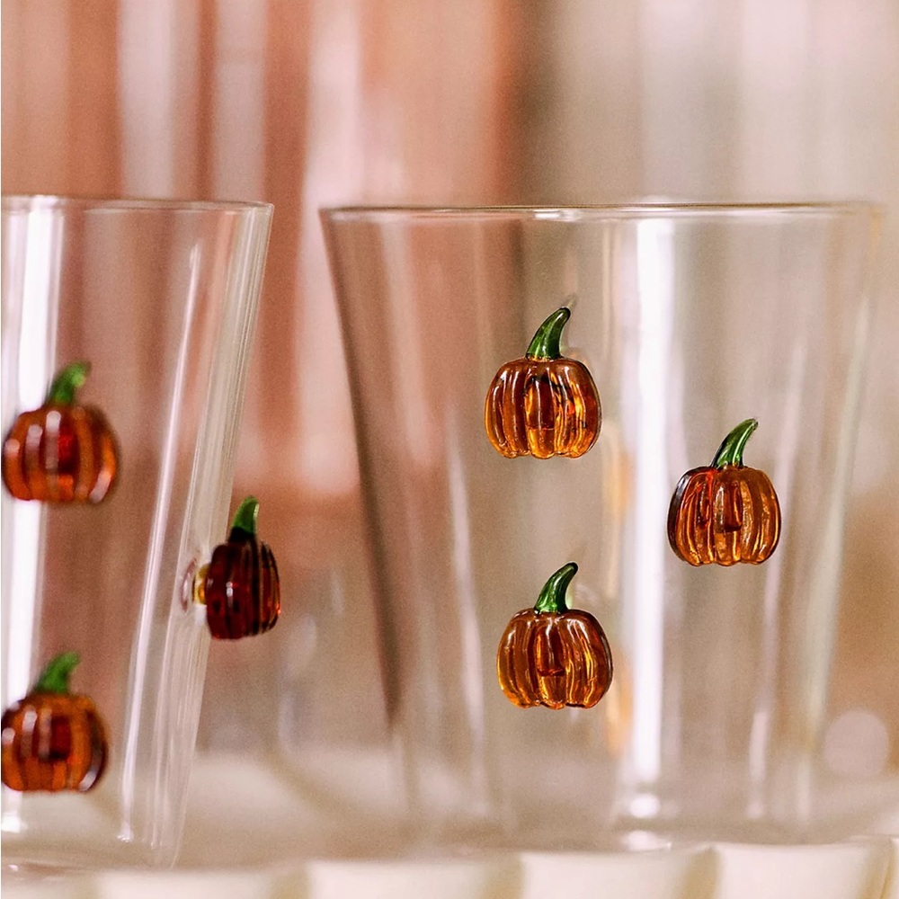 NEW Anthropologie Pumpkin Glasses Set of 2